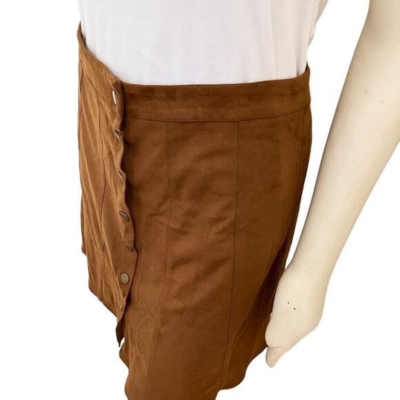 EVENUEL Snap Front Western Boho Short Skirt with Scalloped Hem in Brown SZ M - Picture 3 of 10